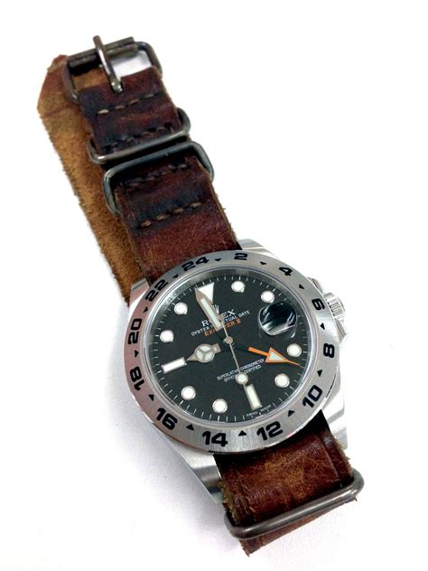 rolex explorer brown leather strap|Rolex explorer on nato strap.